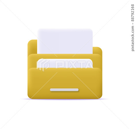 3d yellow color cartoon style archive folder with files. Vector 88792168
