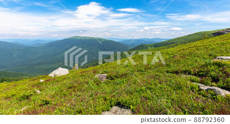 mountain landscape on borzhava ridge in summer. beautiful scenery of green carpathian nature. panoramic view on a sunny day mountain landscape on borzhava ridge in summer. beautiful scenery of green carpathian nature. panoramic view on a sunny day 88792360