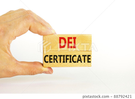 DEI diversity equity inclusion certificate symbol. Blocks with words DEI certificate on beautiful white background. Business DEI diversity equity inclusion certificate concept. Copy space. DEI diversity equity inclusion certificate symbol. Blocks with words DEI certificate on beautiful white background. Business DEI diversity equity inclusion certificate concept. Copy space. 88792421