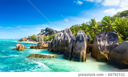 Anse Source D'Argent - the most beautiful beach of Seychelles. La Digue Island, Seychelles 88792532