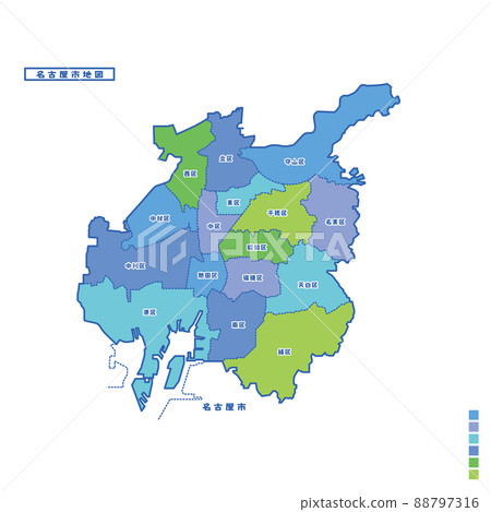 名古屋市行政區/名古屋市地圖我嘗試在下雨天按顏色進行顏色編碼 名古屋市行政區/名古屋市地圖我嘗試在下雨天按顏色進行顏色編碼 88797316