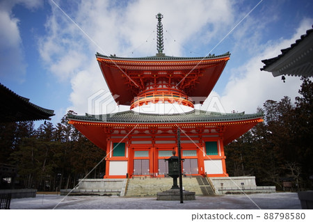 World heritage Koyasan, a scene with the Konpon-daito 88798580
