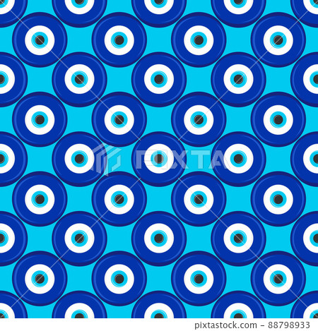 Evil eye seamless pattern. Symbol of protection in Turkey and Greece. Background with blue nazar talismans. Vector amulet 88798933