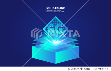 發光6G芯片矢量圖在藍色背景上 88799154