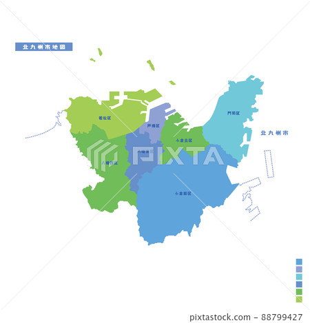 北九州市行政區/北九州市地圖我嘗試在下雨天按顏色進行顏色編碼 北九州市行政區/北九州市地圖我嘗試在下雨天按顏色進行顏色編碼 88799427