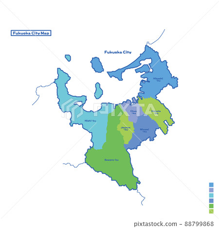 Fukuoka City Administrative District / Fukuoka City Map I tried to color-code by color on a rainy day (English version) 88799868