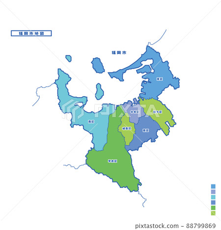 Fukuoka City Administrative District / Fukuoka City Map I tried to color-code by color on a rainy day 88799869