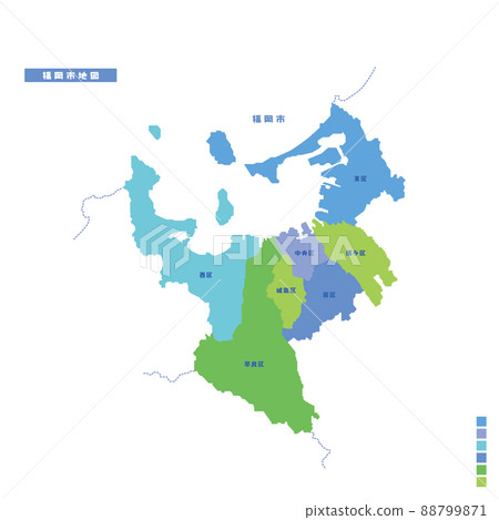 Fukuoka City Administrative District / Fukuoka City Map I tried to color-code by color on a rainy day Fukuoka City Administrative District / Fukuoka City Map I tried to color-code by color on a rainy day 88799871