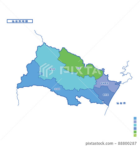 Sendai City Administrative District / Sendai City Map I tried to color-code by color on a rainy day 88800287