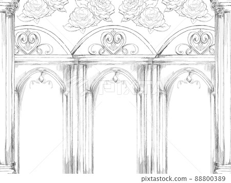 Line drawing rose pattern gate - Stock Illustration [88800389] - PIXTA