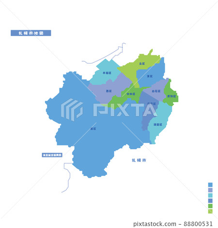 Sapporo City Administrative District / Sapporo City Map I tried to color-code by color on a rainy day 88800531