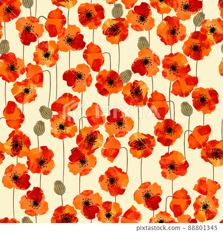 Seamless pattern of opium (Papaver rhoeas). Textile, wallpaper and wrapping paper design. Seamless pattern of opium (Papaver rhoeas). Textile, wallpaper and wrapping paper design. 88801345
