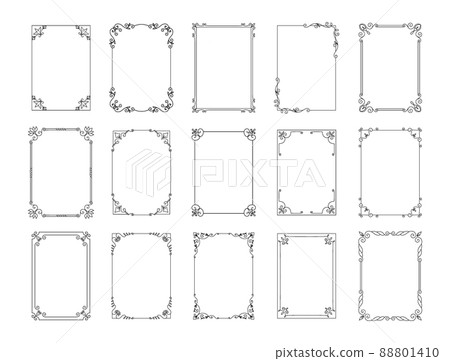 Vintage frames. Abstract banners with ornamental and floristic elements. Classic calligraphic rectangle framing for wedding invitations or postcards. Vector decorative floral borders set Vintage frames. Abstract banners with ornamental and floristic elements. Classic calligraphic rectangle framing for wedding invitations or postcards. Vector decorative floral borders set 88801410