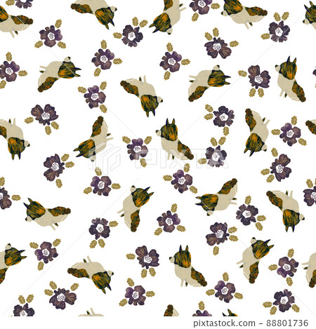 A seamless pattern of Boston Terriers and flowers. Textile, wallpaper and wrapping paper design. A seamless pattern of Boston Terriers and flowers. Textile, wallpaper and wrapping paper design. 88801736