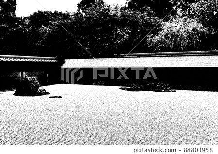 龍安寺石園和櫻花單色照片 88801958