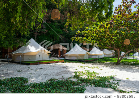 Glamping dome tent on white sand beach at Hey island, Phuket 88802693