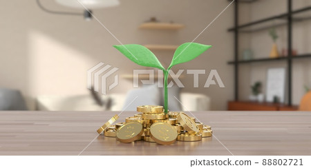 管理金錢和籌集資產的一堆硬幣和 Futaba 的圖像 88802721