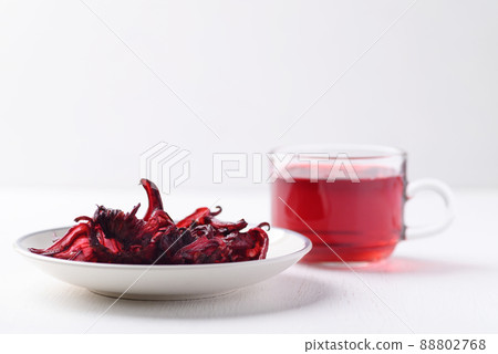 Boiled roselle and tea on white background, Healthy herbal drink Boiled roselle and tea on white background, Healthy herbal drink 88802768
