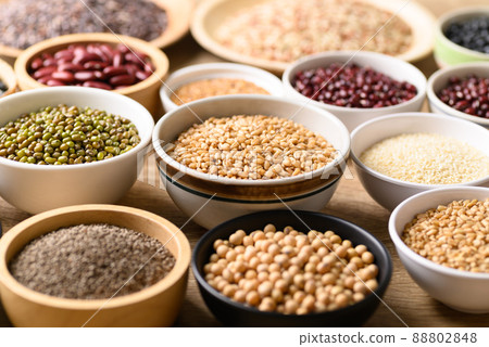 Various cereal, grain, bean, legume and seed in bowl 88802848