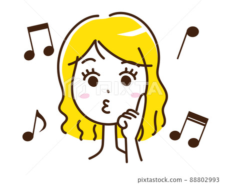 女性音樂 唱歌 音符 面部表情 滑稽面孔 想法 指點 外國金發女郎 88802993
