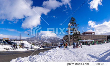 View of the cityscape and Mt. Yotei from the foot of the ski resort (Niseko, Hokkaido) View of the cityscape and Mt. Yotei from the foot of the ski resort (Niseko, Hokkaido) 88803000