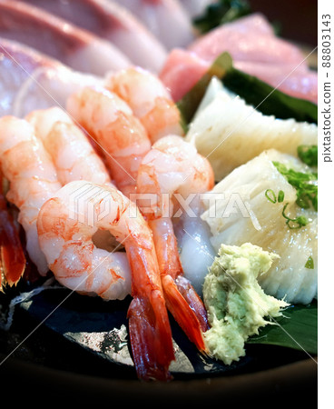 Closeup AMA EBI in sashimi set. Chef's Choice 88803143