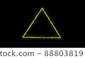 Empty yellow triangle frame with electric power border glowing, burning flame sign. Blank circle fire with electric power around frame lights. The best stock photo image yellow electric power 88803819