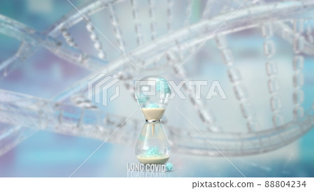The virus and sand clock on sci background for long covid concept 3d rendering The virus and sand clock on sci background for long covid concept 3d rendering 88804234