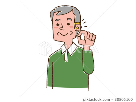 Elderly man who can hear with a hearing aid Comical handwritten person Vector, color on line drawing Elderly man who can hear with a hearing aid Comical handwritten person Vector, color on line drawing 88805160