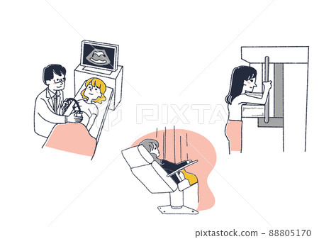 Illustration set of female-specific inspections Comical handwritten person vector, line drawing and color 88805170
