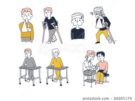 傷害人插圖集 可笑的手寫人矢量、線條畫和顏色 傷害人插圖集 可笑的手寫人矢量、線條畫和顏色 88805179