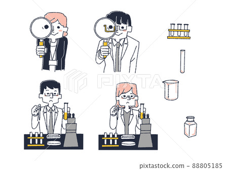 Illustration set related to research jobs Comical handwritten person vector, line drawing and color 88805185