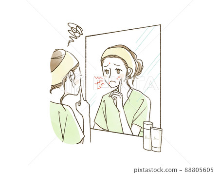 A woman suffering from acne on her face 88805605