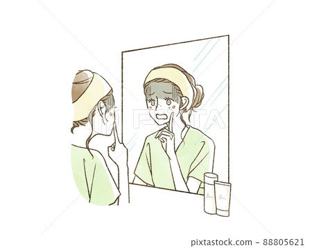 A woman suffering from facial blemishes 88805621