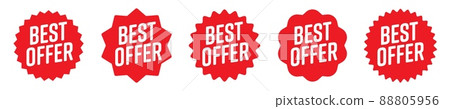 Best offer sunburst sticker and promotion badge set. Special retail tag for best price advertising or high quality recommendation vector illustration isolated on white background 88805956