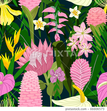 Tropical seamless pattern. Hand drawn vector art 88806573