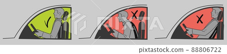 Correct and wrong spine posture for driver infographics. Right back position control during driving car 88806722