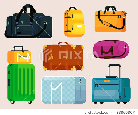 Different travel luggage bag and suitcase set. Journey trip belongings transportation package 88806807