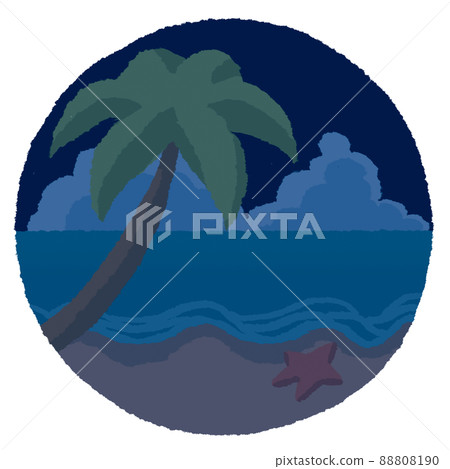 海和棕櫚樹的圓形圖標(夜) 海和棕櫚樹的圓形圖標(夜) 88808190