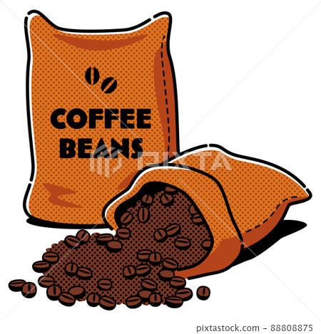 咖啡豆從黃麻袋中溢出的插圖 88808875
