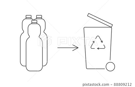 Recycle bottle and garbage recycling icon concept of waste sorting. Editable stroke. Vector stock illustration isolated on white background for packaging logo print. EPS10 Recycle bottle and garbage recycling icon concept of waste sorting. Editable stroke. Vector stock illustration isolated on white background for packaging logo print. EPS10 88809212