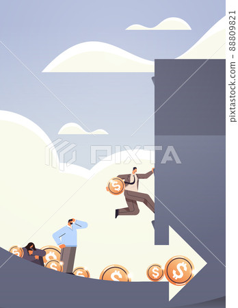 frustrated businesspeople and dollar coins falling into abyss downward arrow devaluation financial crisis bankruptcy frustrated businesspeople and dollar coins falling into abyss downward arrow devaluation financial crisis bankruptcy 88809821
