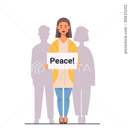woman patriot holding protest banner pray for Ukraine peace save Ukraine from russia stop war concept woman patriot holding protest banner pray for Ukraine peace save Ukraine from russia stop war concept 88810202
