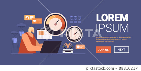 businesswoman working on laptop with stress scale emotional overload stress level increased productivity frustration 88810217