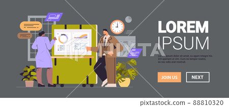 businesspeople couple analyzing statistics graphs on digital screen business data analysis monitoring investment finance report 88810320