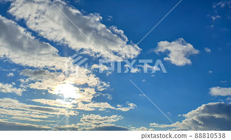 Blue sky with clouds. Road, exit from the occupied territories. War in Ukraine. Escape from the aggressor. 88810538