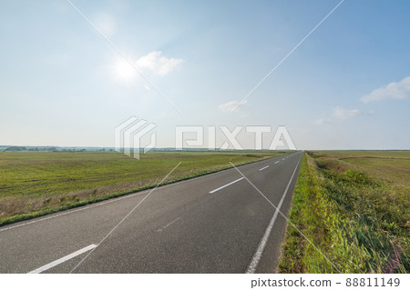 直線, 地平線, 旅遊, 驅動器, 摩托車, 晴朗的天氣, 夏天, Les, Nsaka 線, Sarufutsu 村, 北海道, Okoppe 鎮 88811149