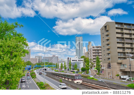 [Osaka] September ・ Senri New Town with a refreshing blue sky and Shin-Midosuji 88811276