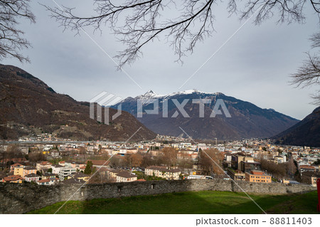 Winter view from Castelgrande at Bellinzona Winter view from Castelgrande at Bellinzona 88811403