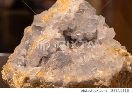 Celestine - mineral close-up. Background, texture of a large mineral Celestine - mineral close-up. Background, texture of a large mineral 88811516
